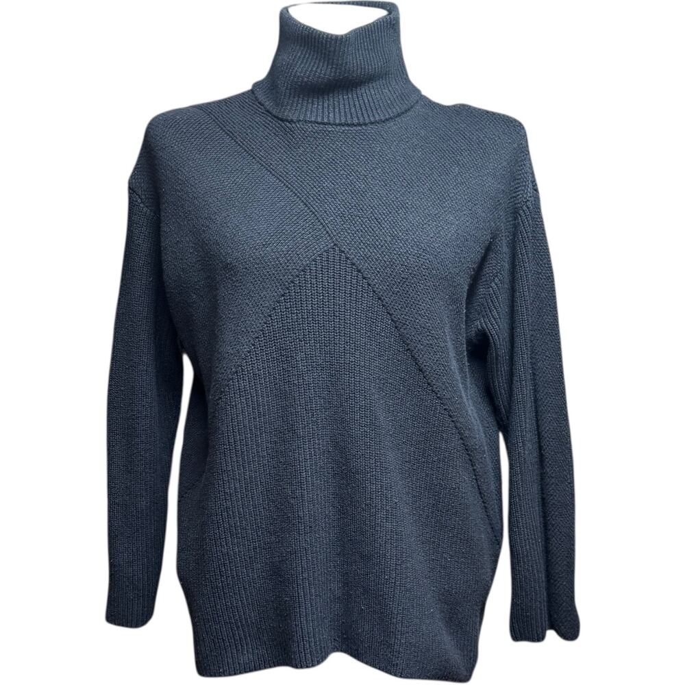 Talbots 3/4 Sleeve Wool Blend Turtleneck Sweater Black XL